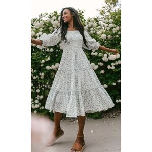 Ivy City Co. Madeline Dress in Blue White Floral Xsmall